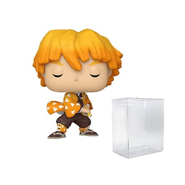 Funko POP Animation: Demon Slayer - Zenitsu Agatsuma, Multicolor, 3.75 inches Bundled with Ecotek Plastic Pop Protector 