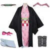 kelihood Costume de cosplay japonais Demon Slayer : Kimetsu no Yaiba Nezuko Kamado Costume de cosplay Kimono avec perruque, c