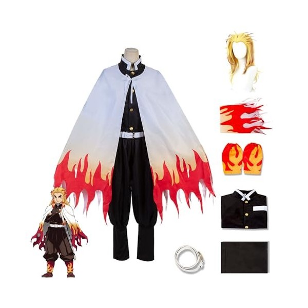 MuvUsa Anime Demon Slayer uniforme Rengoku Kyoujurou Cosplay Costumes enfants adultes Tanjirou Kimono tenue costume avec perr