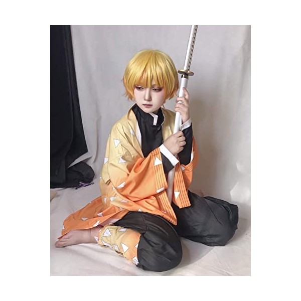 Fiamll Tanjirou Zenitsu Giyuu Costume de cosplay pour anime japonais, kimono demon cosplay, costume dHalloween, Zenitsu Agat