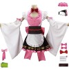 YEAJION Kanroji Mitsuri Cosplay Costume avec Perruque Mitsuri Maid Dress Demon Slayer Anime Cosplay Costume Kimetsu no Yaiba 