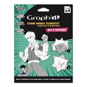 GRAPH’IT - Set de 4 Trames à transférer pour le dessin et illustration Manga - décalcomanie par transfert à sec - format 16x1