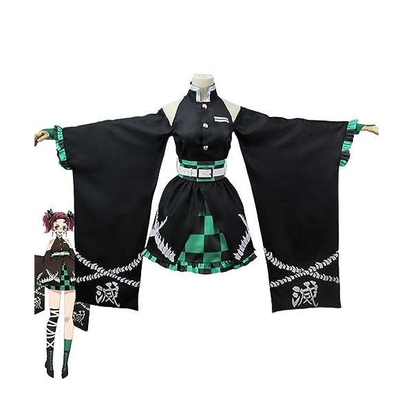 Anime Demon Slayer Kamado Tanjirou Cosplay Kimono Outfit, Kimetsu No Yaiba Robe Ensemble Complet Halloween Fête de Noël Unifo