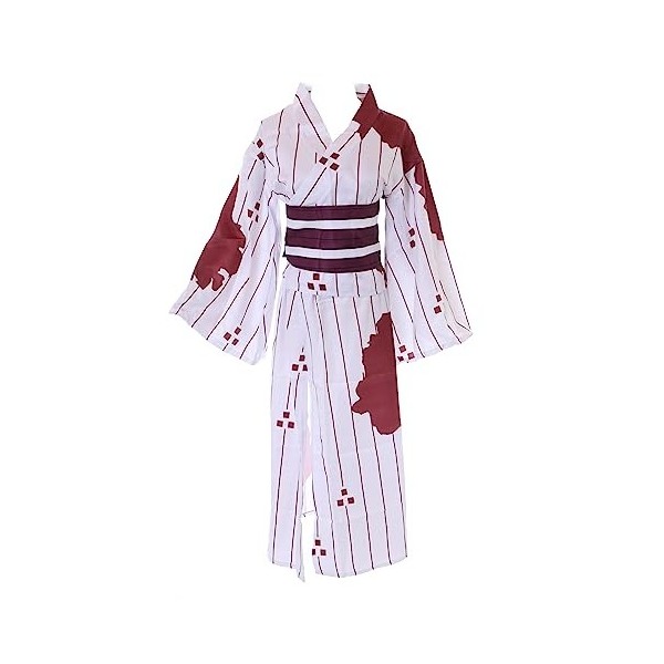 Kawaii-Story MN-222 Kimono 4 pièces pour cosplay avec taches de sang Blanc/rouge pour Halloween Nezuko Kamado Demon Slayer M