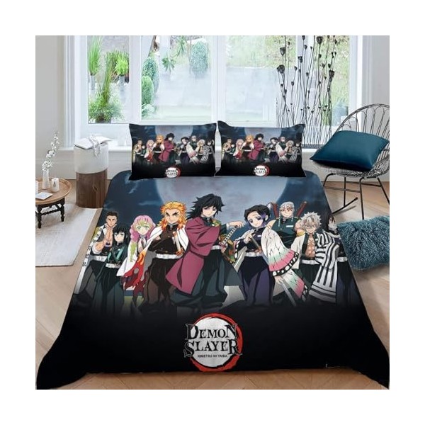 POCHY Housse de Couette 220x240 - Demon Slayer Manga imprimée 3D Housse de Couette 220x240 cm et 2 taies doreiller 50x75 cm,