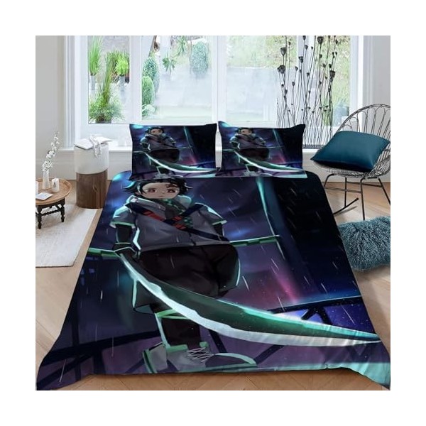 Demon Slayer Manga Housse de Couette 220x240 cm - Parure de Lit Adulte 2 Personnes avec Fermeture Éclair Sets de Housse Couet