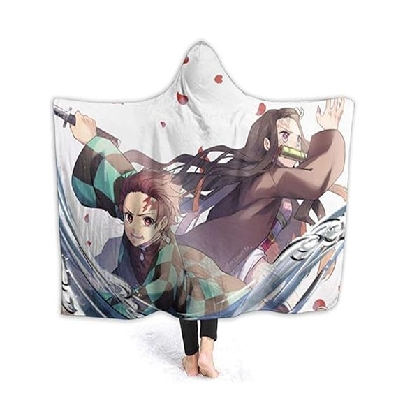 POWERFY Dem-on Slay-ER Plaid&nbsp;Polaire à Capuche, Couverture Douce Chaude en Flanelle, Super et Chaude Couvre-lit Douillet pour