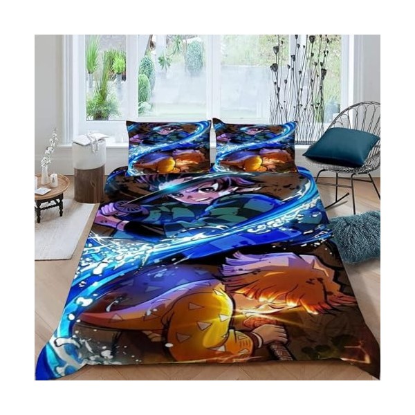 Demon Slayer Housse de Couette 220x240 cm - Parure de Lit Adulte 2 Personnes avec Fermeture Éclair Sets de Housse Couette en 