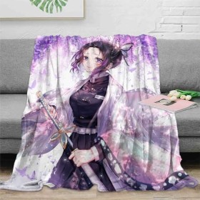 POWERFY Dem-on Slay-ER Plaid Polaire en Sherpa, Couverture Chaude en Peluche Anime, Petit Plaid pour Toute La Saison-Multicol