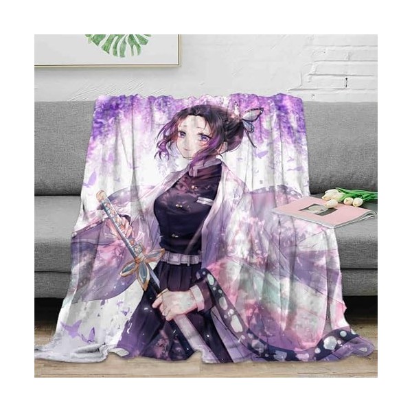 POWERFY Dem-on Slay-ER Plaid Polaire en Sherpa, Couverture Chaude en Peluche Anime, Petit Plaid pour Toute La Saison-Multicol