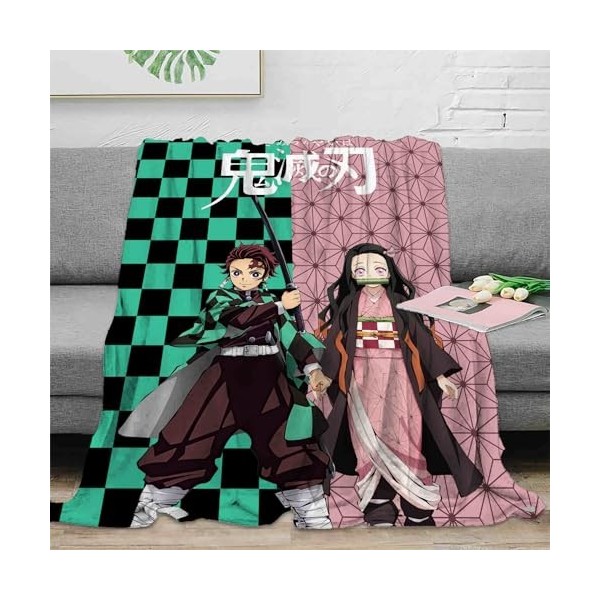 POWERFY Dem-on Slay-ER Plaid Polaire en Sherpa, Couverture Chaude en Peluche Anime, Petit Plaid pour Toute La Saison-Multicol