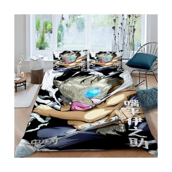 Demon Slayer Housse de Couette 220x240 cm - Parure de Lit Adulte 2 Personnes avec Fermeture Éclair Sets de Housse Couette en