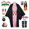 kelihood Anime Demon Slayer Cosplay : Kimetsu no Yaiba Kimono Cosplay Femmes Kimono Costume Perruque Clogs Anime Dress Suit C