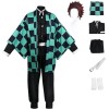 Mr.LQ Costume De Kimono De Cosplay Anime Demon-Slayer Kamado Tanjirou avec Perruque pour Enfants, Ensemble Complet Kimetsu-No