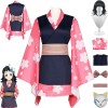WOLWES Anime Makomo Cosplay Costume Tenue Demon Slayer Kanroji Mitsuri Kimono Perruque Masque Ensemble Complet Halloween Fête