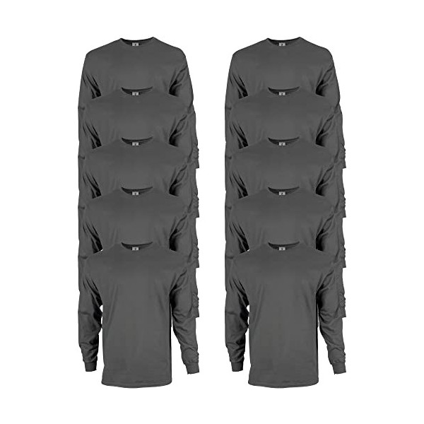 Gildan T-shirt en Ultra Coton, à Manches Longues, Style G2400 Homme, Sport Grey, L, Lot de 10 