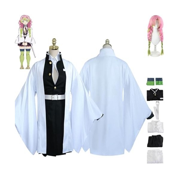 Mr.LQ Anime Kanroji Mitsuri Cosplay Costume Tenue Démon Slayer Kamado Nezuko Kimono Perruque Cape Coiffure Ensemble Complet H