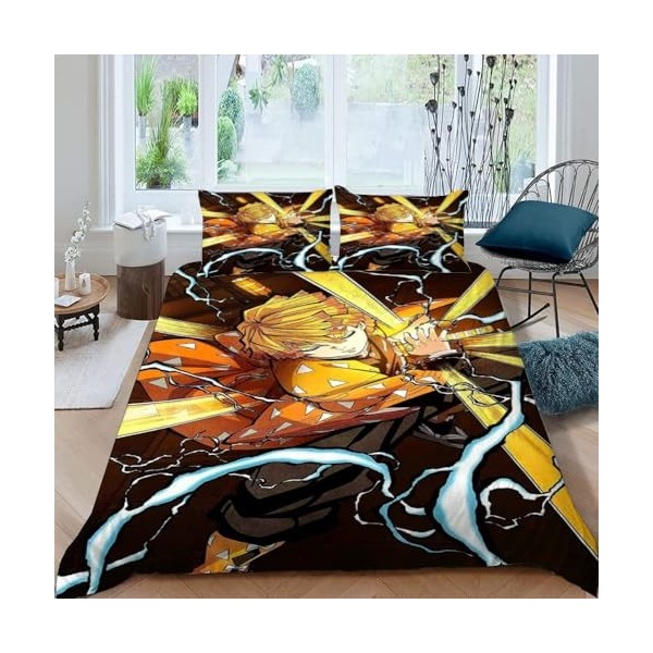 Housse de Couette 220x240 avec 2 Taies doreiller 50x75 cm - Poster Demon Slayer Parure de Lit 220x240 Adulte - Ensembles de 