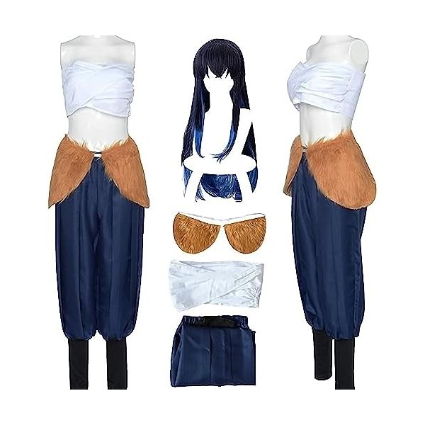 Anime Demon Slayer Hashibira Inosuke Cosplay Costume Halloween Party Set Perruque Blue with Wig ,3XL 