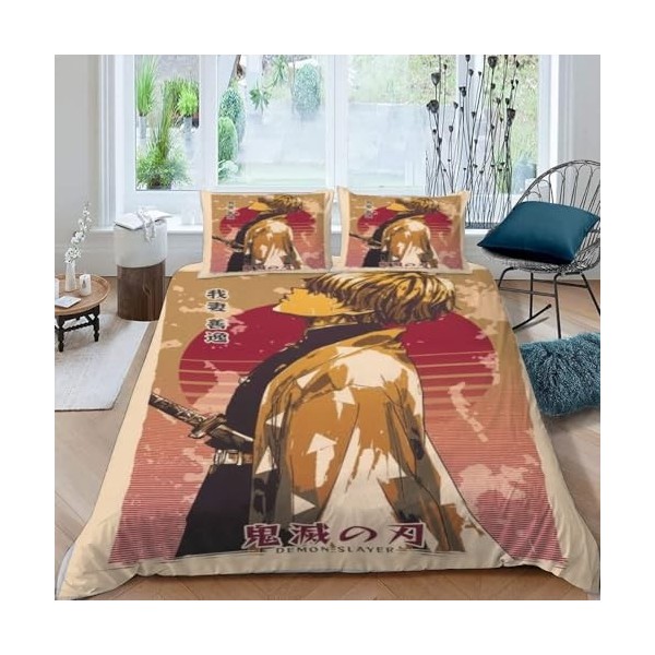 Housse de Couette 220x240 - Manga Demon Slayer Parure de Lit en Microfibre zippée Adulte 2 Personnes avec Fermeture éclair, P