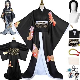Tjmiaohao Anime Kibutsuji Muzan Cosplay Costume Outfit Demon Slayer Kimono Coiffe Perruque Porte-clés Ensemble Complet Hallow