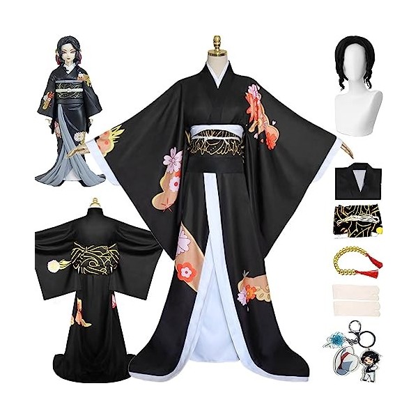 Tjmiaohao Anime Kibutsuji Muzan Cosplay Costume Outfit Demon Slayer Kimono Coiffe Perruque Porte-clés Ensemble Complet Hallow