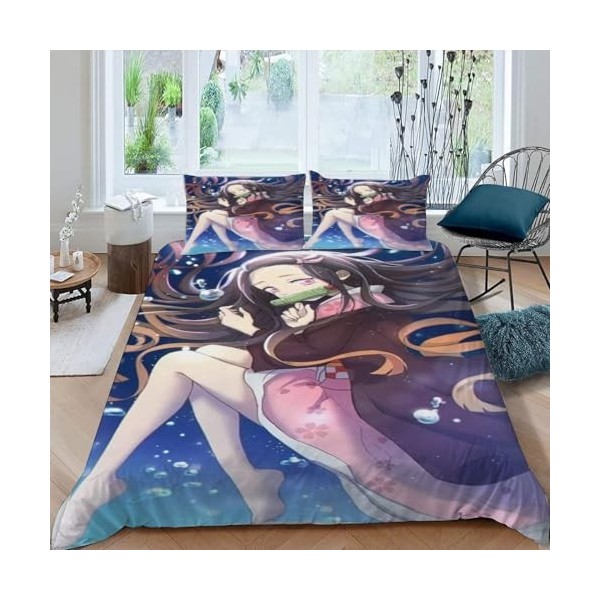 Housse de Couette 240 X 260 avec 2 Taies doreiller 50x75 cm - Demon Slayer Parure de Lit 240 x 260 cm - Ensembles de Housses