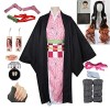 Dreamitpossible Nezuko Costume kimono japonais Demon Slayer pour cosplay, avec perruques et filet à cheveux, perruques et pro