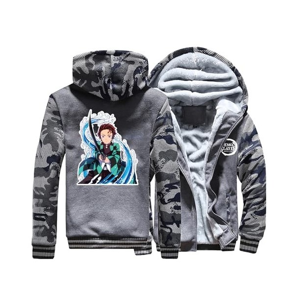 ILLUMAX Dem-on Slay-ER Veste Hiver Homme Animé, Blousons en Molleton Polaire à Capuche, Hoodie Chaude Occasionnel pour Hiver 