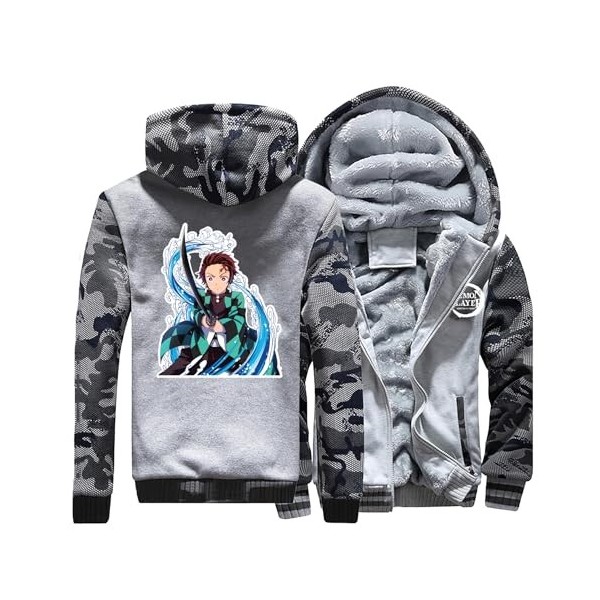 ILLUMAX Dem-on Slay-ER Veste Hiver Homme Animé, Blousons en Molleton Polaire à Capuche, Hoodie Chaude Occasionnel pour Hiver 