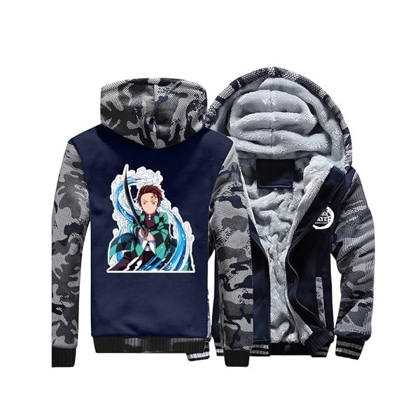 ILLUMAX Dem-on Slay-ER Veste Hiver Homme Animé, Blousons en Molleton Polaire à Capuche, Hoodie Chaude Occasionnel pour Hiver 