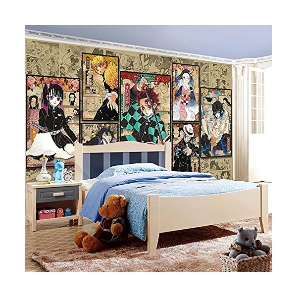 Papier peint 3D Anime Demon Slayer Couleur TV Canapé Salon Chambre Fond Mur-208x146cm LxH 