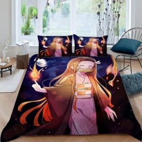 Housse de Couette 240 X 260 avec 2 Taies doreiller 50x75 cm - Poster Demon Slayer Parure de Lit 240 x 260 cm - Ensembles de 
