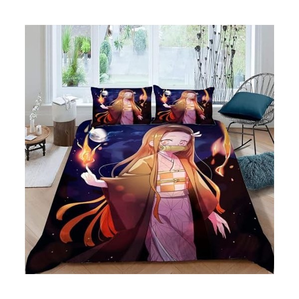 Housse de Couette 240 X 260 avec 2 Taies doreiller 50x75 cm - Poster Demon Slayer Parure de Lit 240 x 260 cm - Ensembles de 