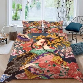 Housse de Couette 240 X 260 - Manga Demon Slayer Parure de Lit en Microfibre zippée Adulte 2 Personnes avec Fermeture éclair,