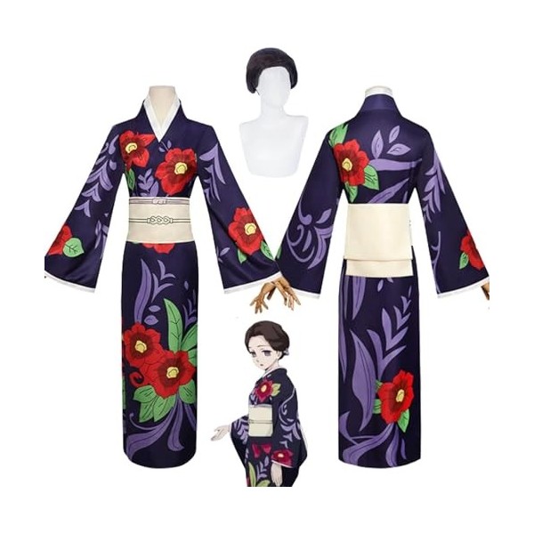 WOLWES Anime Tamayo Cosplay Costume Tenue Demon Slayer Kanroji Mitsuri Uniforme Robes Kimono Perruque Ensemble Complet Hallow