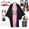 Dreamitpossible Anime Demon slayer Nezuko Cosplay Kimono Set avec prothèses dentaires et pointes dongles, chaussettes et per