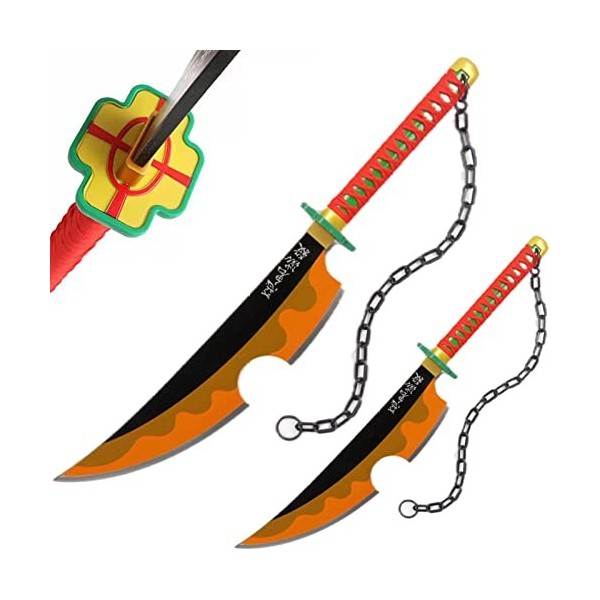 2 Pcs Sabre Demon Slayer,Épée de Samouraï Uzui Tengen Cosplay Jouets Anime Samouraï Epée Demon Slayer Jouets 31.5 Pouces Ora