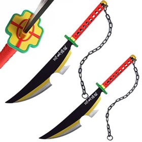 2 Pcs Sabre Demon Slayer,Épée de Samouraï Uzui Tengen Cosplay Jouets Anime Samouraï Epée Demon Slayer Jouets 31.5 Pouces Bla