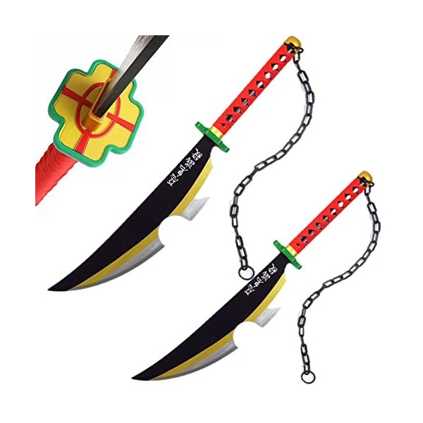 2 Pcs Sabre Demon Slayer,Épée de Samouraï Uzui Tengen Cosplay Jouets Anime Samouraï Epée Demon Slayer Jouets 31.5 Pouces Bla