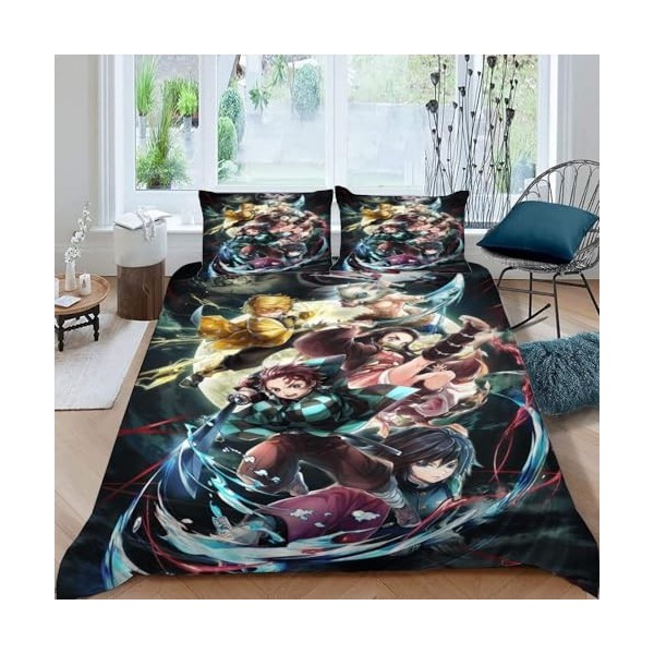 Manga Demon Slayer Housse de Couette 240 X 260 cm - Parure de Lit Adulte 2 Personnes avec Fermeture Éclair Sets de Housse Cou