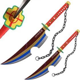 2 Pcs Sabre Demon Slayer,Épée de Samouraï Uzui Tengen Cosplay Jouets Anime Samouraï Epée Demon Slayer Jouets 31.5 Pouces Red