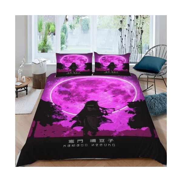 POCHY Housse de Couette 240 X 260 - Demon Slayer imprimée 3D Housse de Couette 240 X 260 cm et 2 taies doreiller 50x75 cm, M