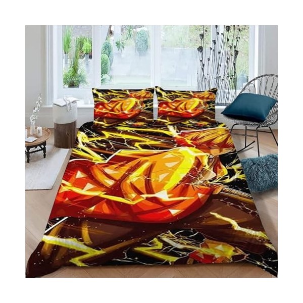 Demon Slayer Manga Housse de Couette 240 X 260 cm - Parure de Lit Adulte 2 Personnes avec Fermeture Éclair Sets de Housse Cou