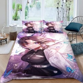 Demon Slayer Housse de Couette 240 X 260 cm - Parure de Lit Adulte 2 Personnes avec Fermeture Éclair Sets de Housse Couette e