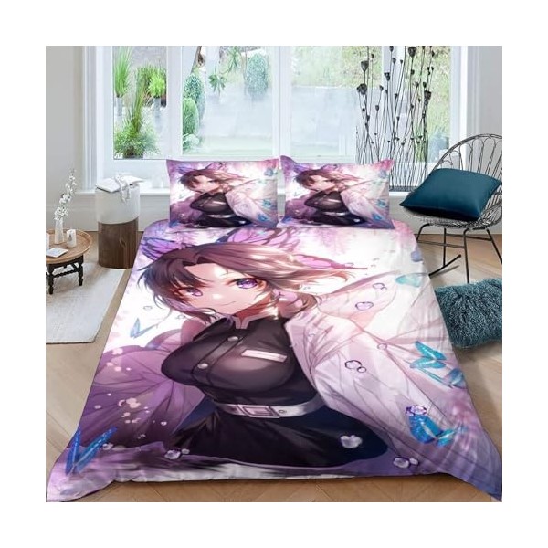Demon Slayer Housse de Couette 240 X 260 cm - Parure de Lit Adulte 2 Personnes avec Fermeture Éclair Sets de Housse Couette e