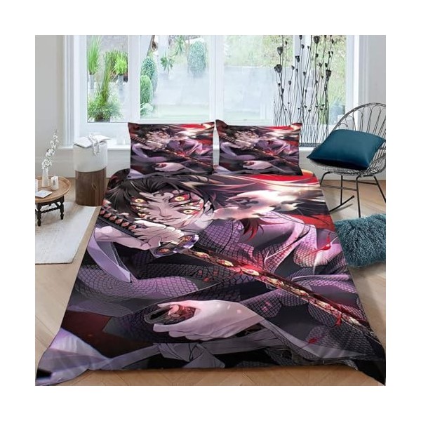 Manga Demon Slayer Housse de Couette 240 X 260 cm - Parure de Lit Adulte 2 Personnes avec Fermeture Éclair Sets de Housse Cou