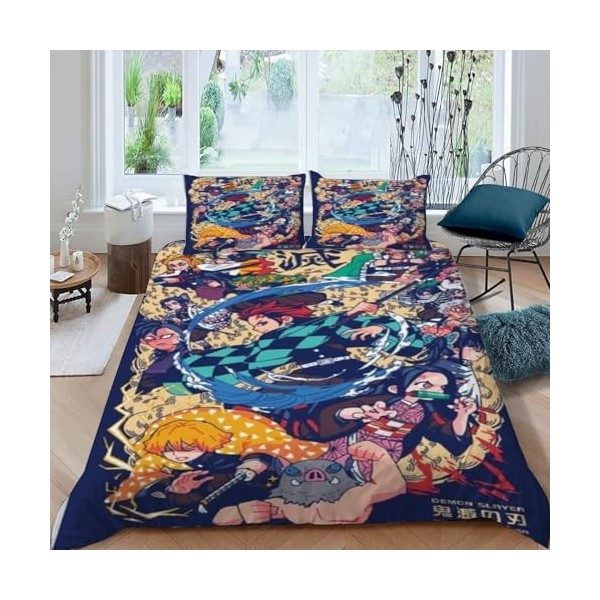 Housse de Couette 240 X 260 avec 2 Taies doreiller 50x75 cm - Manga Demon Slayer Parure de Lit 240 x 260 cm - Ensembles de H