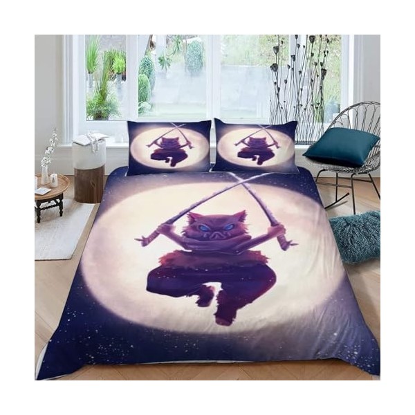 Housse de Couette 240 X 260 avec 2 Taies doreiller 50x75 cm - Poster Demon Slayer Parure de Lit 240 x 260 cm - Ensembles de 