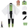 MIGUOO Anime Demon Slayer Sabito Cosplay Costume Halloween Party Kimono Uniforme Complet Perruque Full Set,XS 